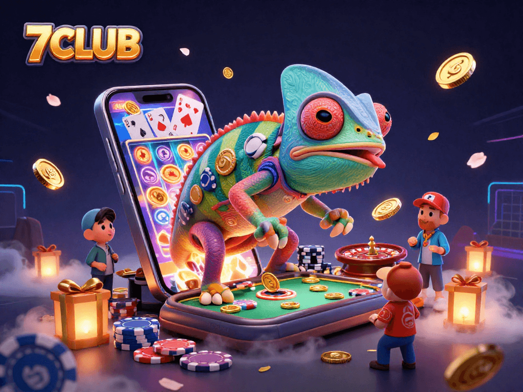 7CLUB highlights the vibrant casino world with colorful characters and dynamic gaming elements.