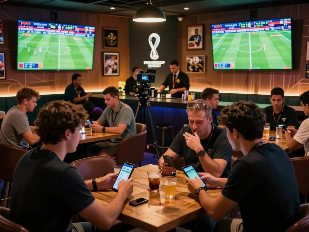 Fans placing bets during the FIFA World Cup 2026, capturing the vibrant sports betting atmosphere.