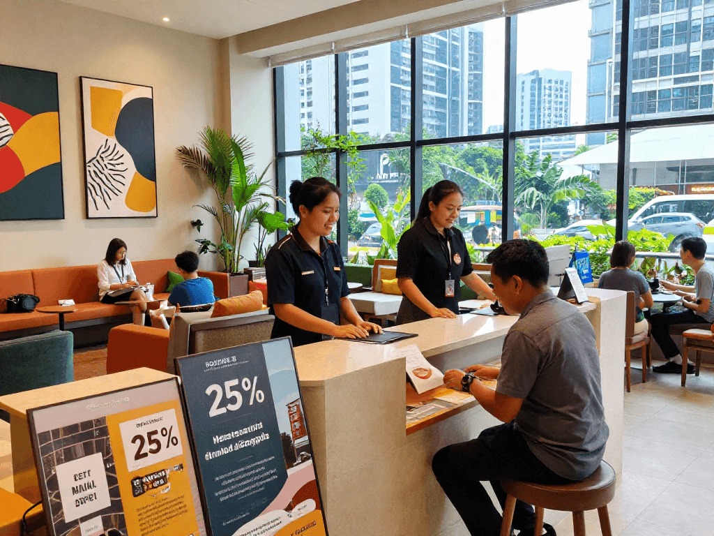 rokok88 super - vibrant lobby scene at ROKOK88 Penginapan Jakarta Pusat with exclusive member offers.