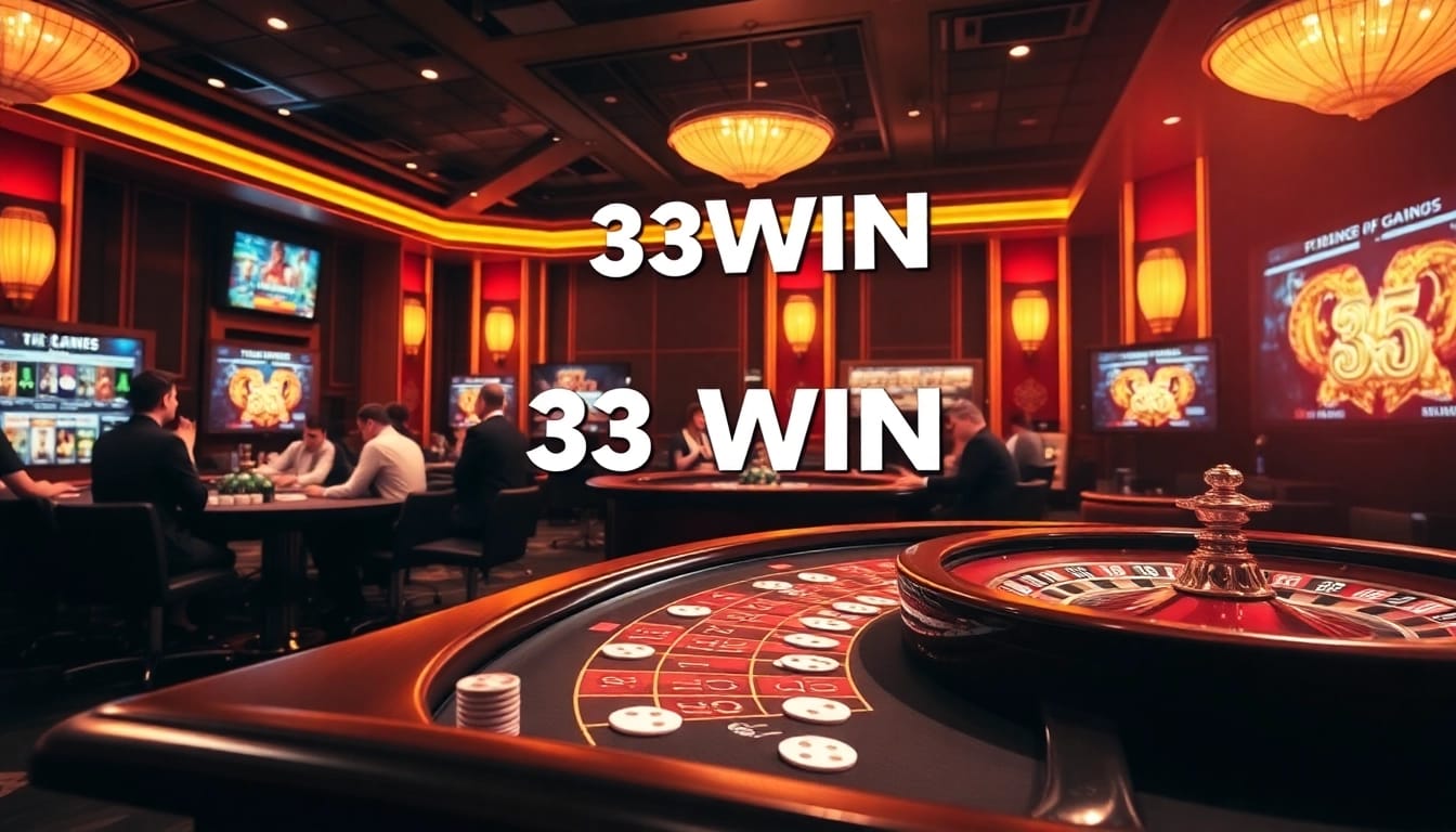 33WIN casino players engaging in thrilling gameplay at vibrant gaming tables.