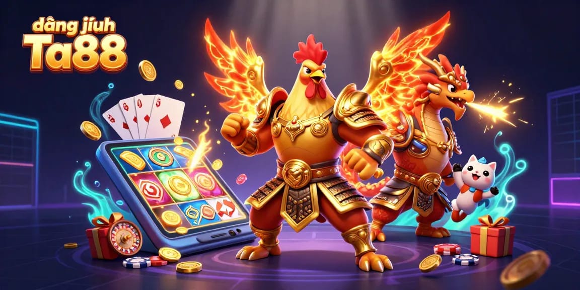 Experience the thrill of đăng nhập Ta88 with a dynamic gaming illustration featuring energizing casino elements.