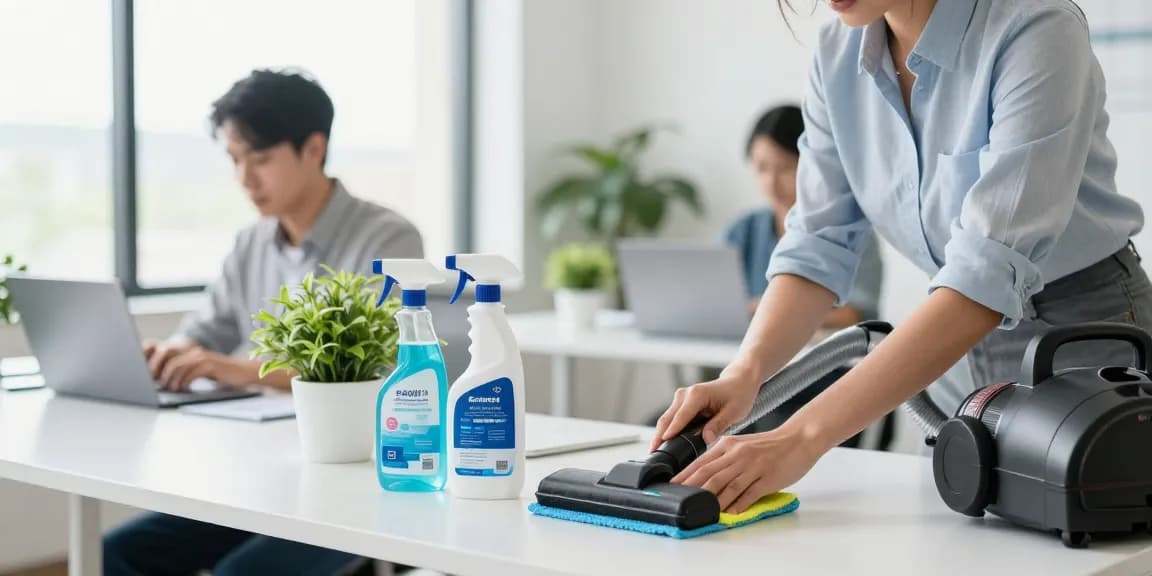 Professional cleaning team showcasing a schoonmaakbedrijf den haag in a bright office environment.