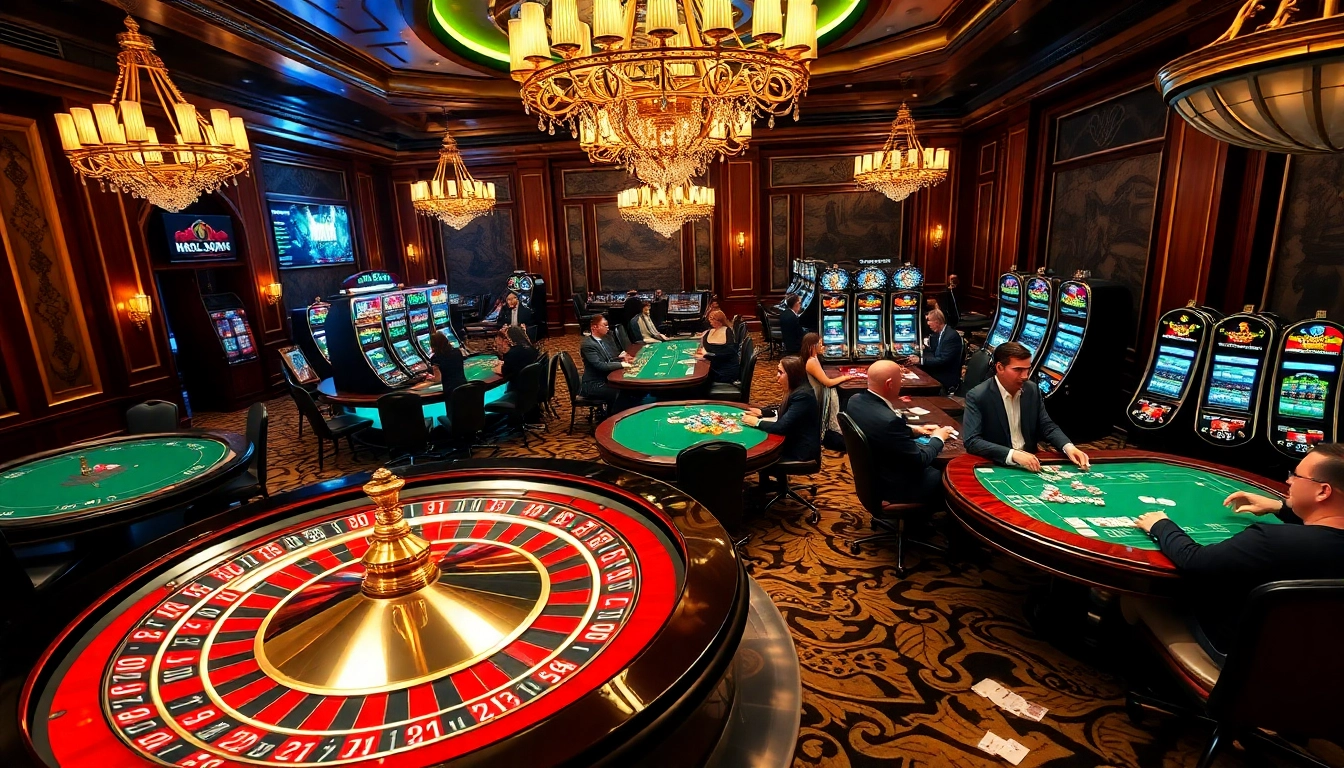 Experience thrilling gaming action at DA88 casino with vibrant roulette wheel and lively players.