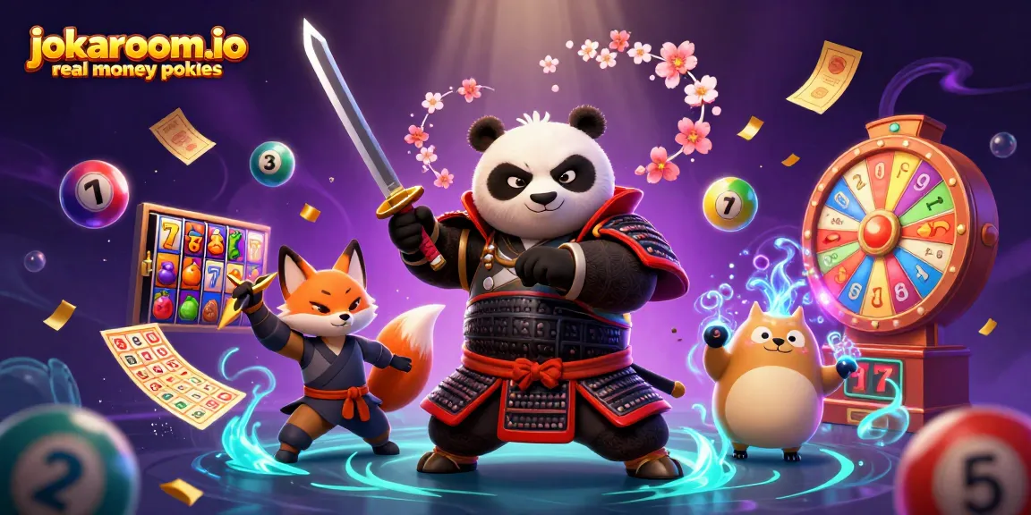 Experience the excitement of jokaroom.io real money pokies with a dynamic 3D scene featuring vibrant slot games and cartoon characters.
