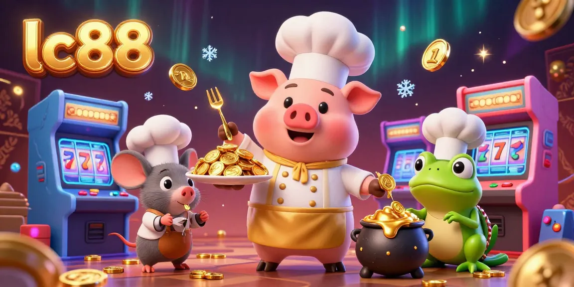 Engage with lc88 at an exciting casino scene featuring a chef pig, sous-chef mouse, and critic frog together.