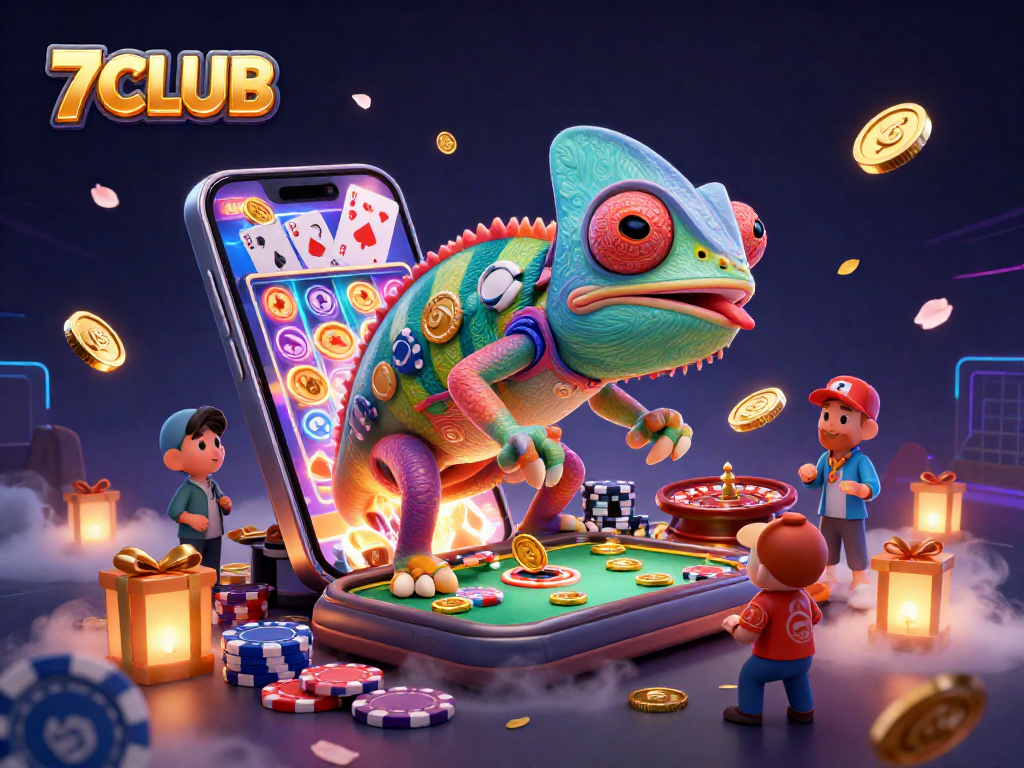 7CLUB highlights the vibrant casino world with colorful characters and dynamic gaming elements.