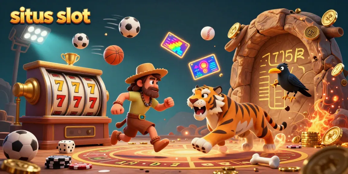 Engage in high-stakes fun at this vibrant situs slot with lively characters and game symbols.
