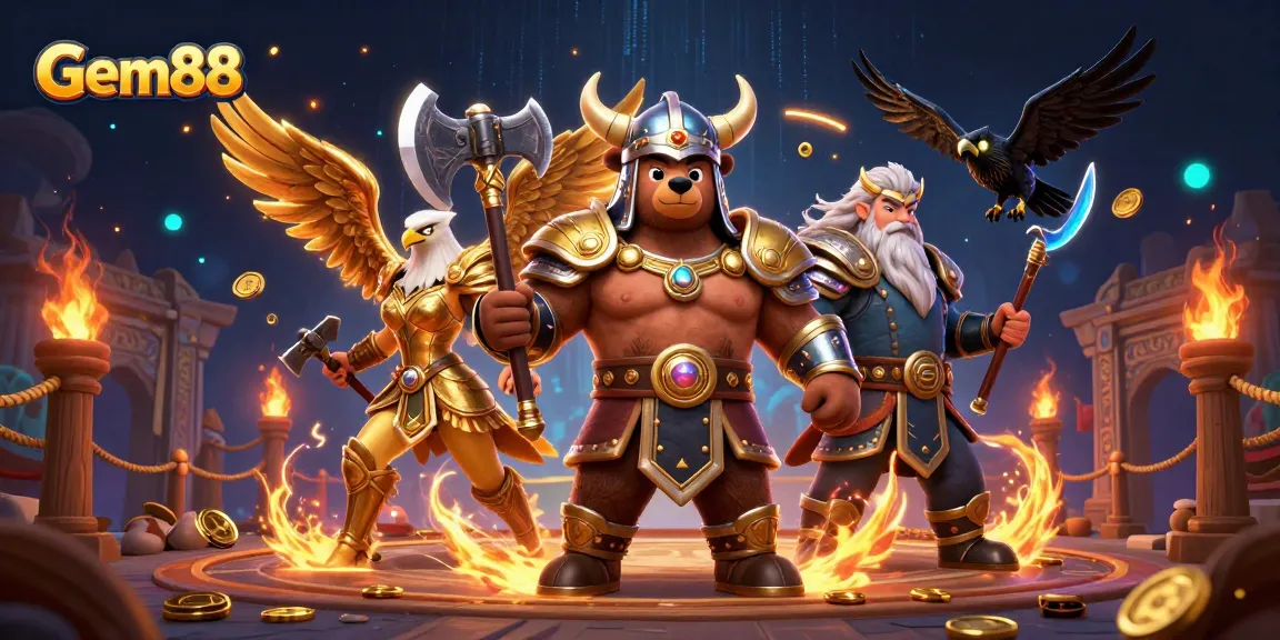Engage in exciting gameplay at Gem88 with vibrant gaming characters and dynamic casino elements.