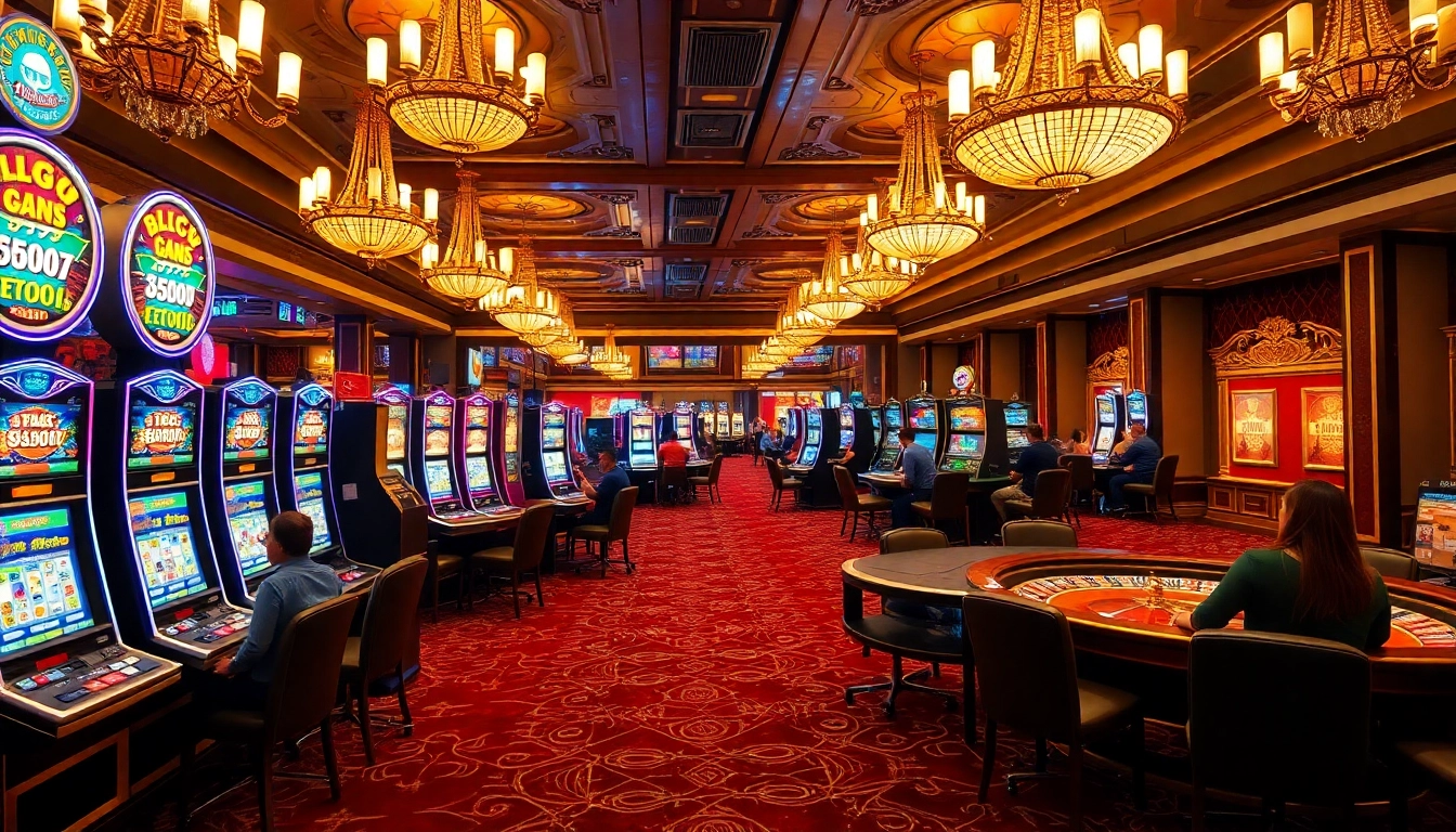 Experience the thrill of Bl555 at a bustling casino with players enjoying various games.
