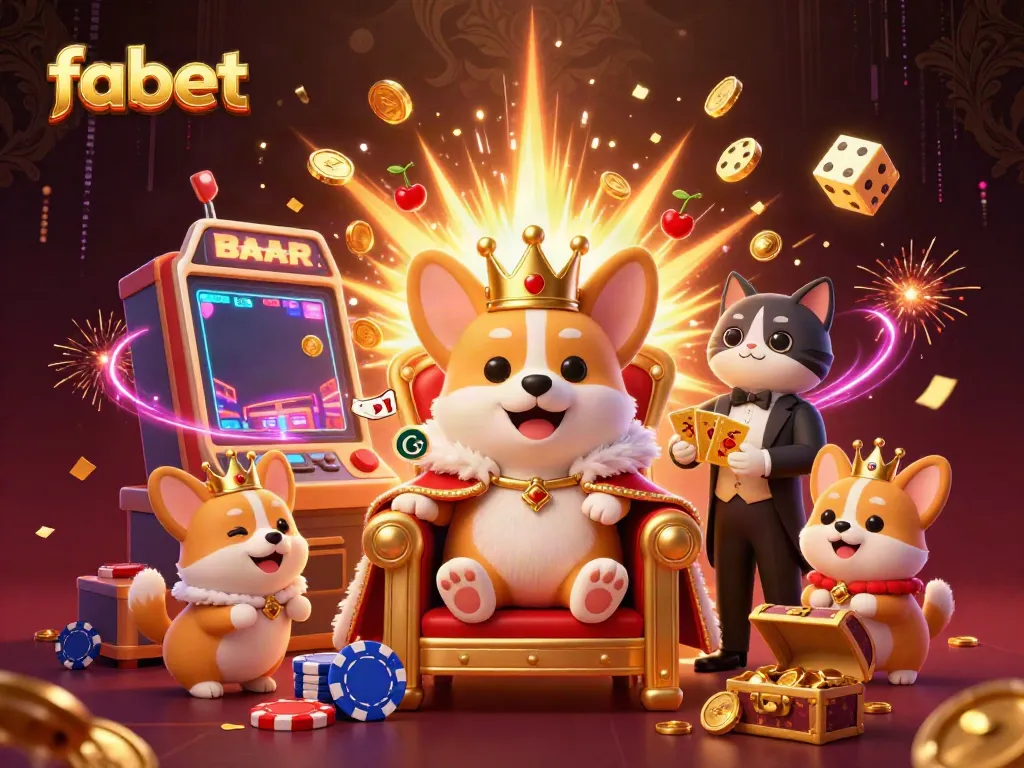 Experience fabet's playful casino atmosphere with royal corgi and prizes bursting with colors.