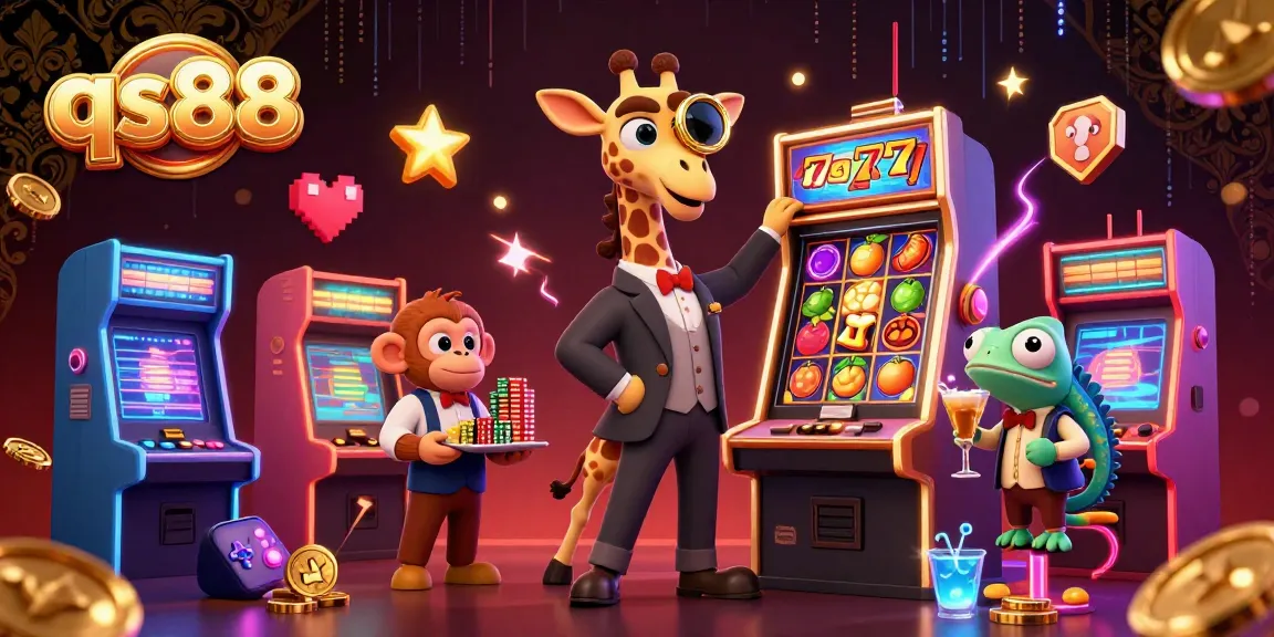 Experience thrilling gameplay at qs88 with a vibrant 3D scene of a giraffe at the slot machine.