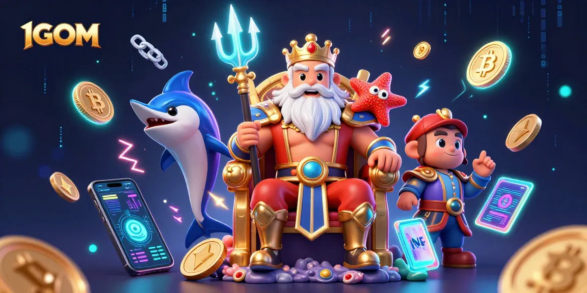 Experience thrilling betting with 1GOM where Neptune reigns, surrounded by vibrant crypto coins.