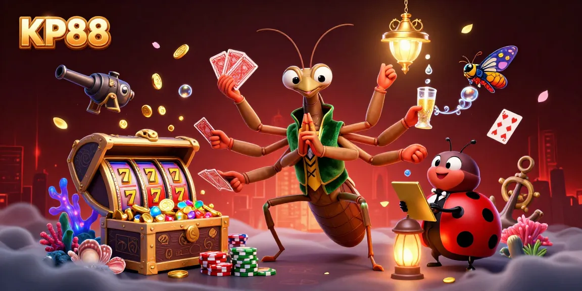 Experience thrilling gameplay at KP88 with a vibrant casino scene featuring colorful characters and dynamic slot elements.