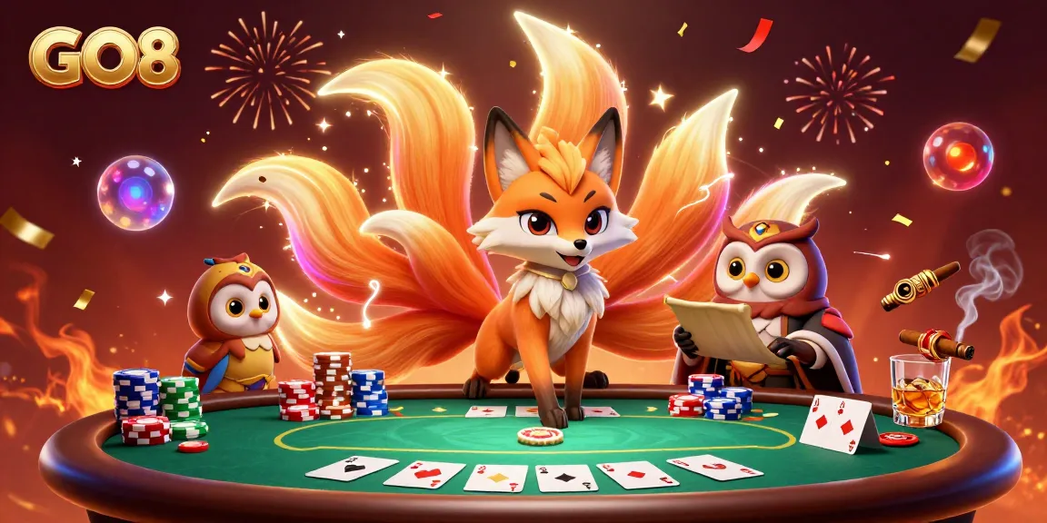 Experience the colorful magic of GO8 with vibrant characters amidst a lively poker scene.