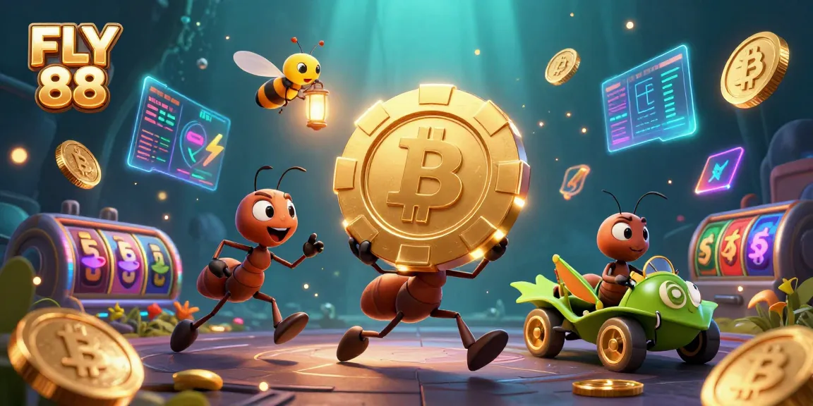Score big with FLY 88 as ants execute a heist in a vibrant casino-themed scene.