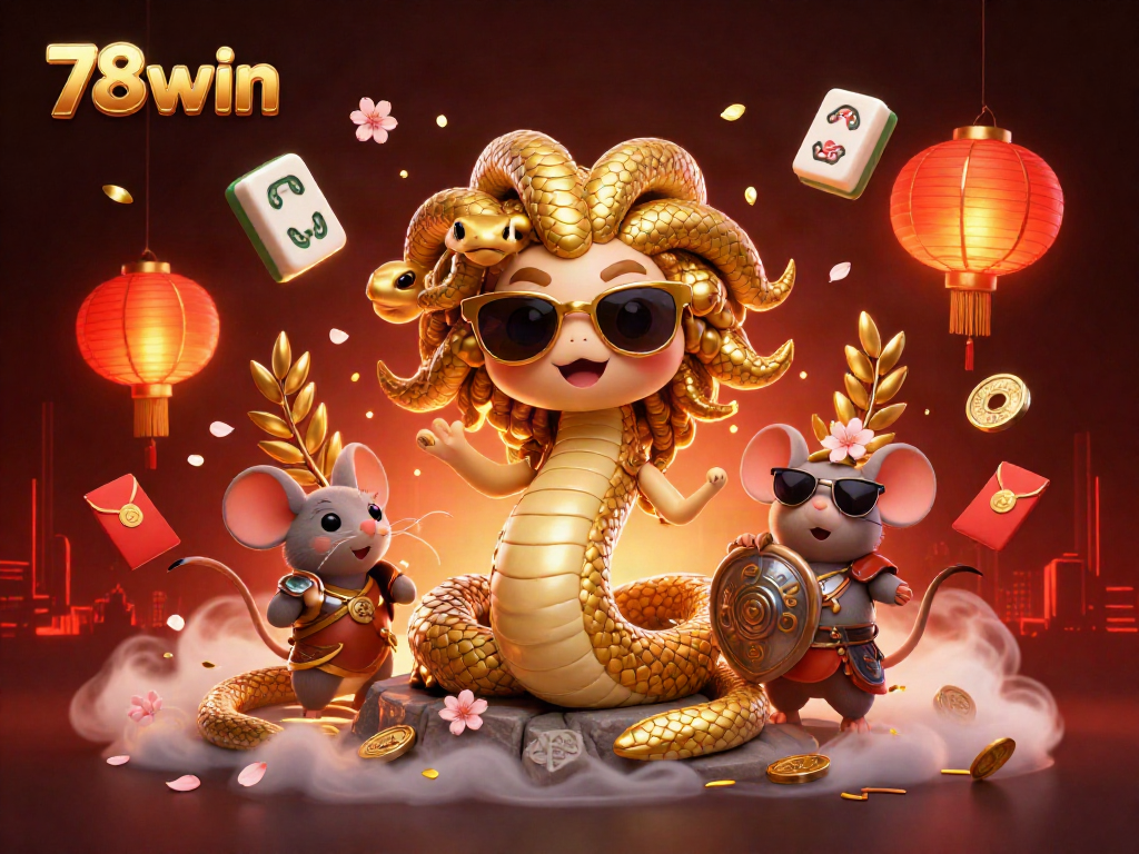 Engage in thrilling 78win gaming with an enchanting visual of Medusa and festive casino elements.