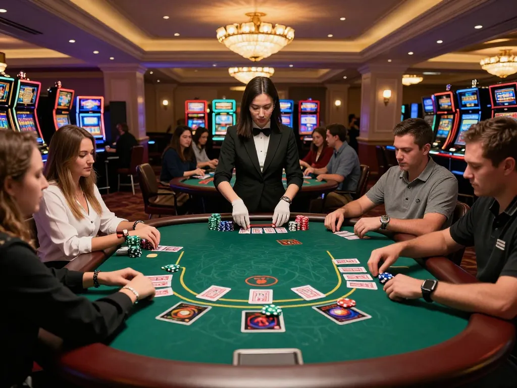 TX88 blackjack table scene showcasing players making strategic bets under ambient casino lighting