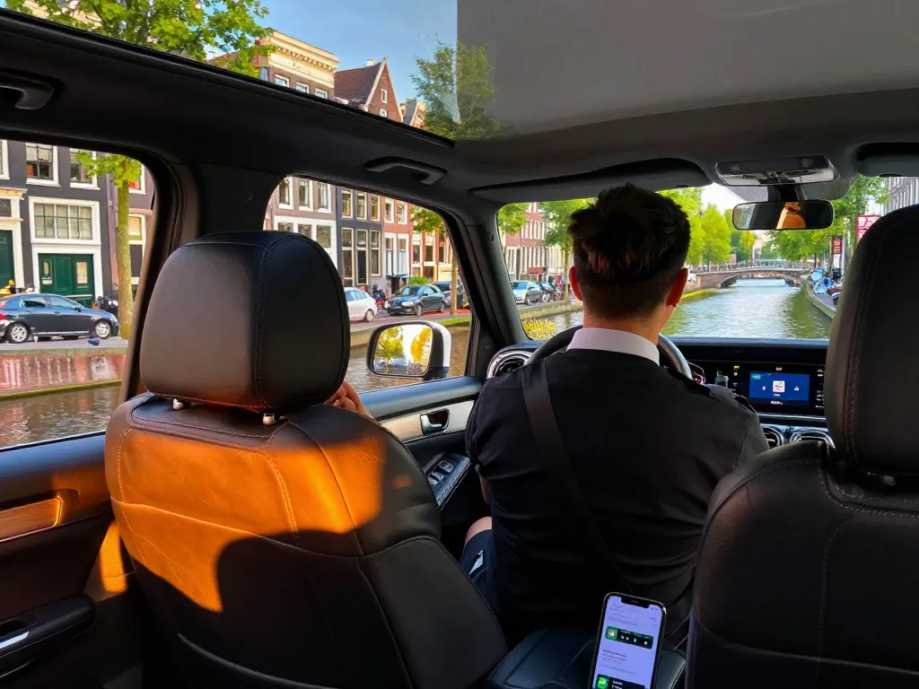 Taxi Amsterdam ervaring in een luxe Mercedes met schilderachtige uitzichten op de stad.