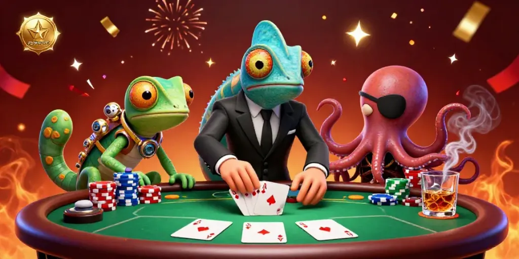 Experience the excitement at dagatructiep5 with a vibrant poker scene featuring colorful characters and rich game elements.