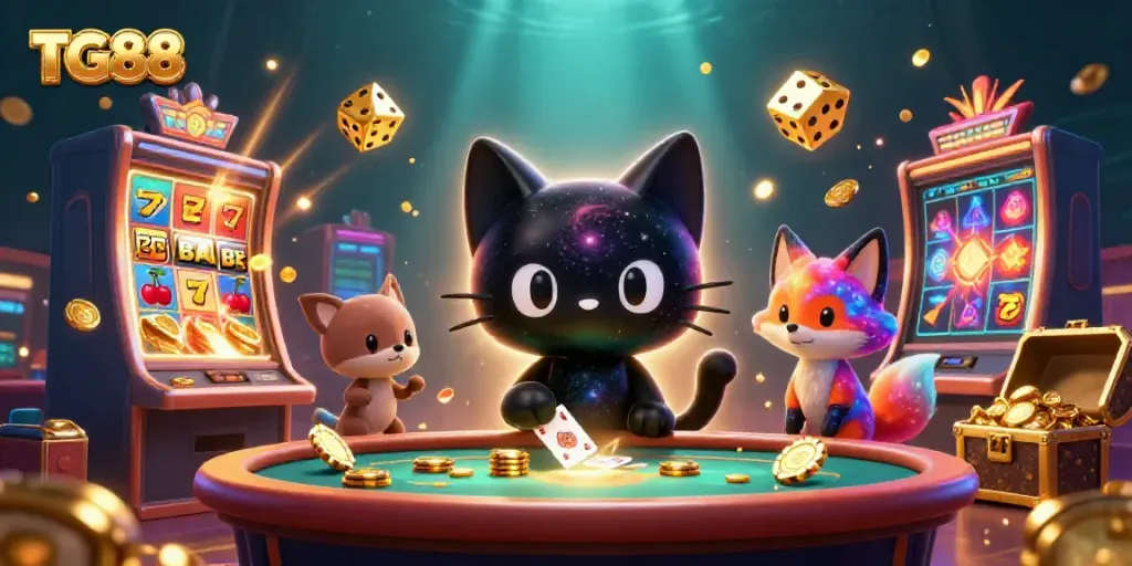 Experience the enchanting universe of TG88, where cosmic cats draw in fortune at the casino table.