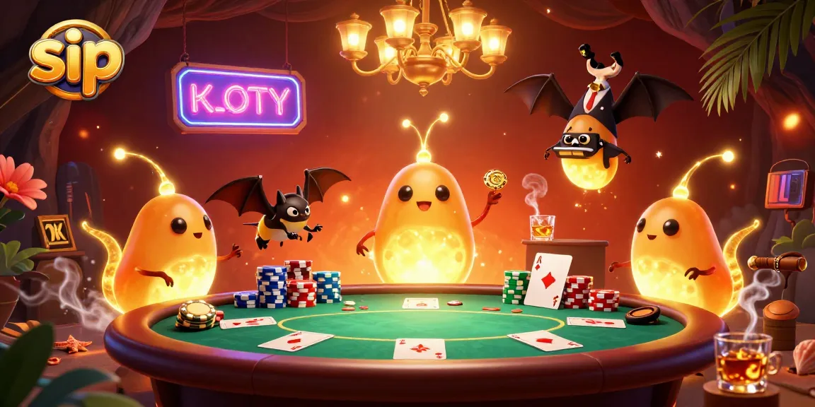 Light up your gambling experience with sip's engaging poker scene illustrated by glowworms.