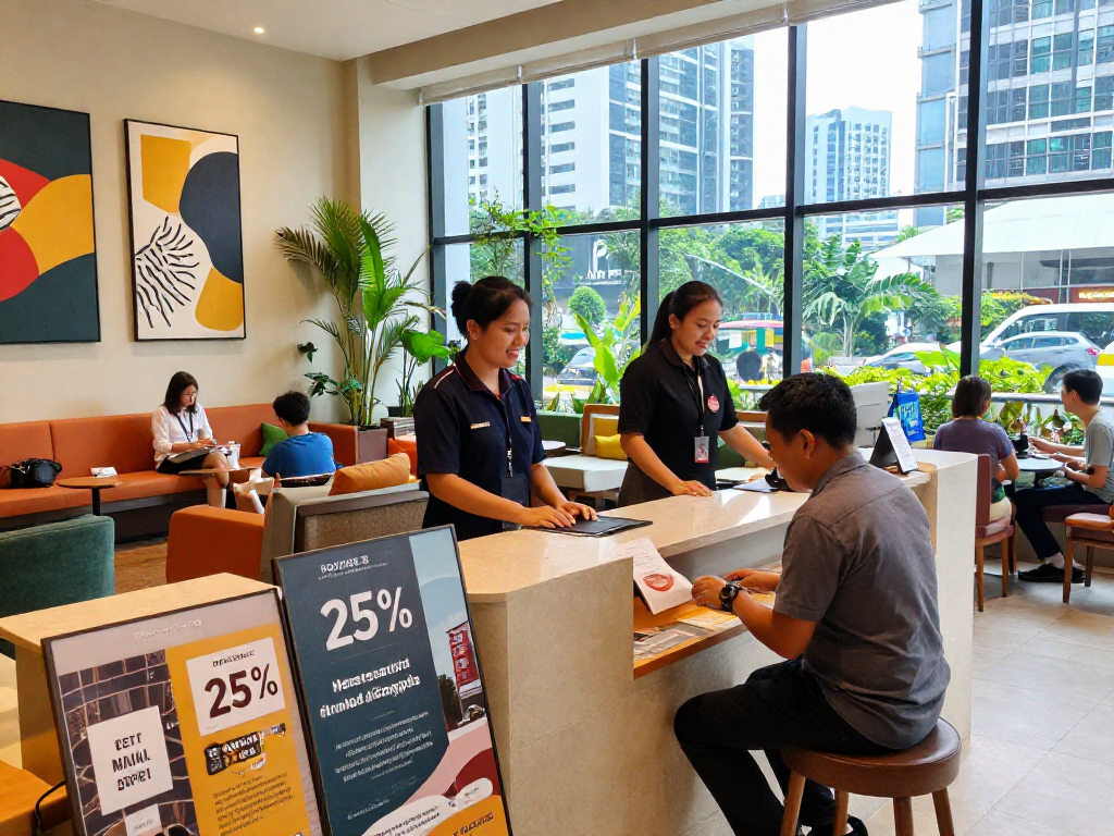 rokok88 super - vibrant lobby scene at ROKOK88 Penginapan Jakarta Pusat with exclusive member offers.