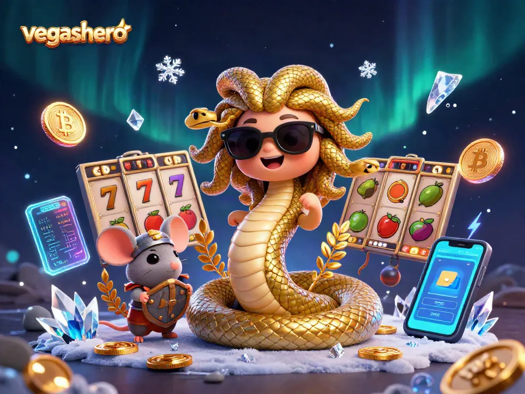 Winning at vegashero casino with playful Medusa and warrior mouse among thrilling slot action.