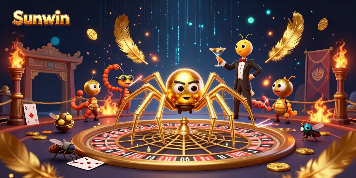 Experience thrilling gameplay at Sunwin with a golden spider and roulette wheel orchestrating bets.