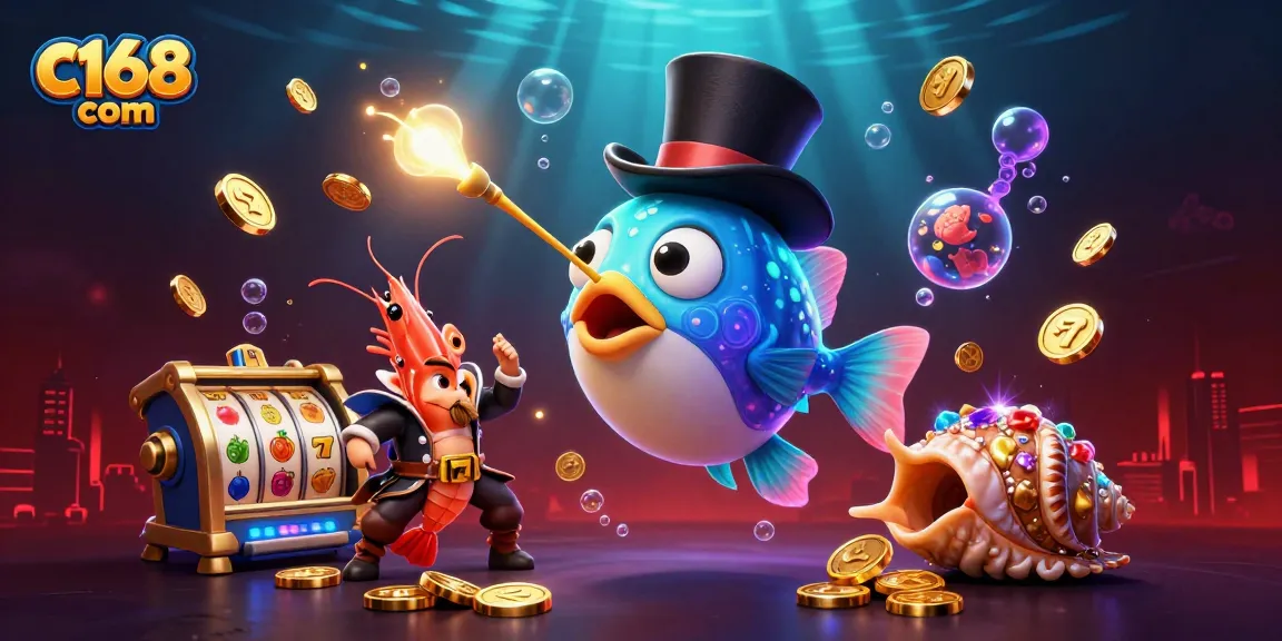 Engage with thrilling slot games at c168 com featuring a vibrant underwater casino scene.
