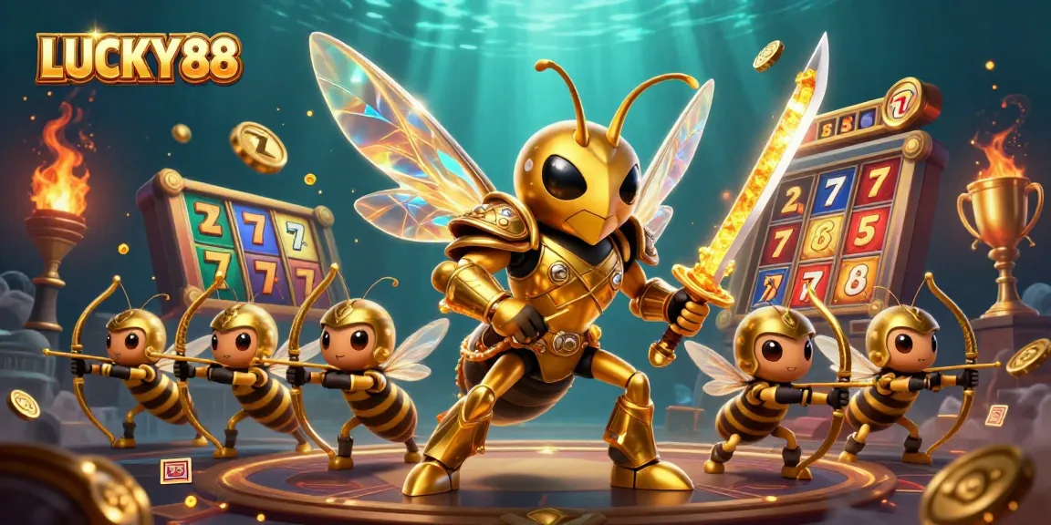 Win big with LUCKY88 in this dynamic slot illustration featuring exciting gameplay elements.