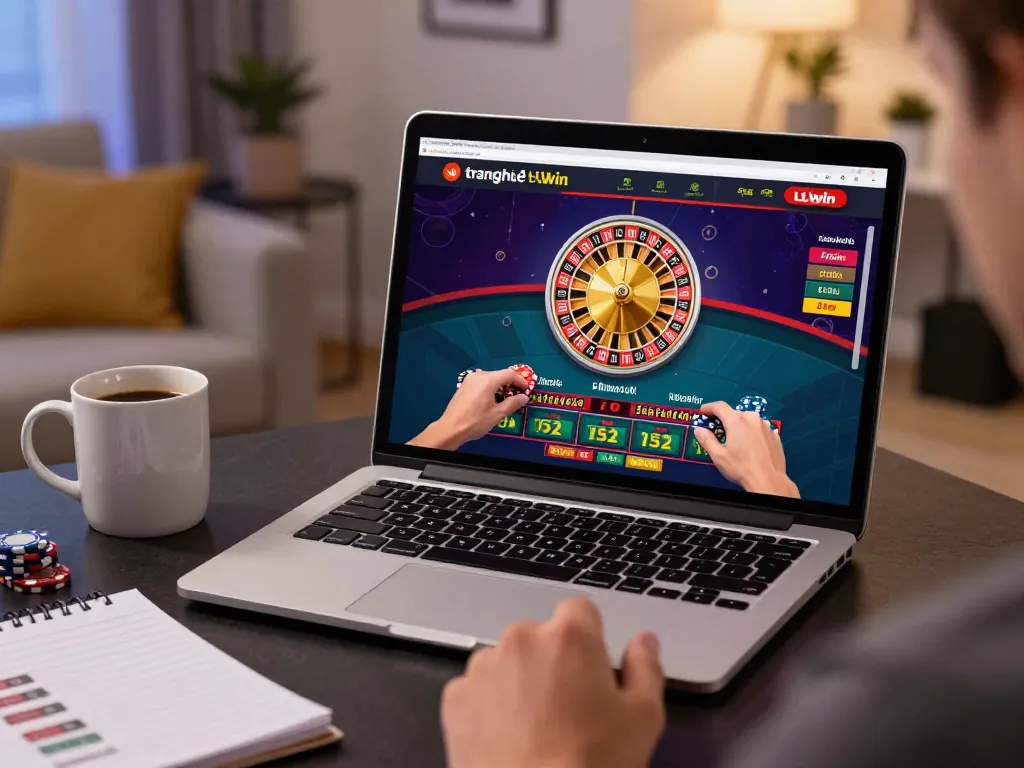 Engaging online gaming session at trang chủ LLwin, featuring a live dealer roulette setup and strategy notes.