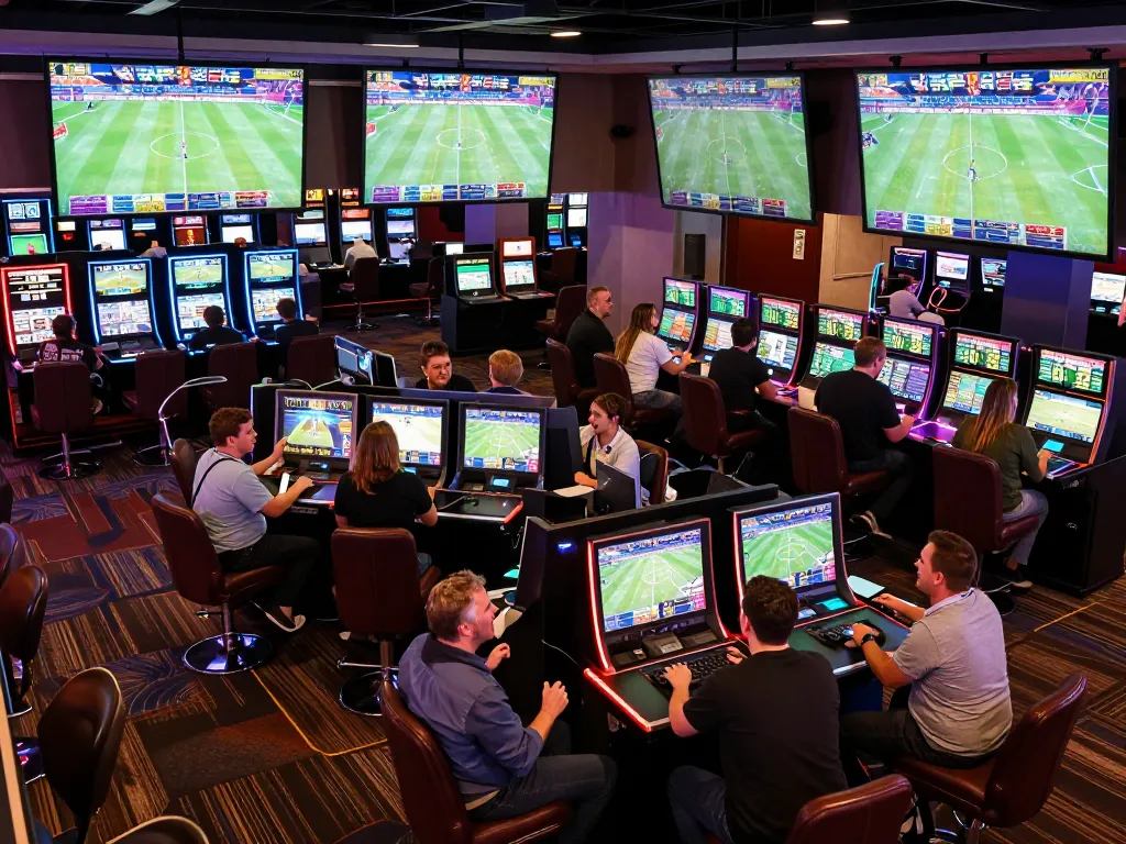 Spectators engaging in betting activities on live sports while examining soi kèo nhà cái updates on screens.