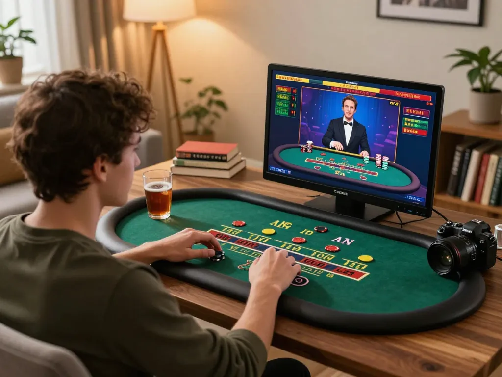 Engaging player analyzing ty le keo nha cai at home using online casino interface