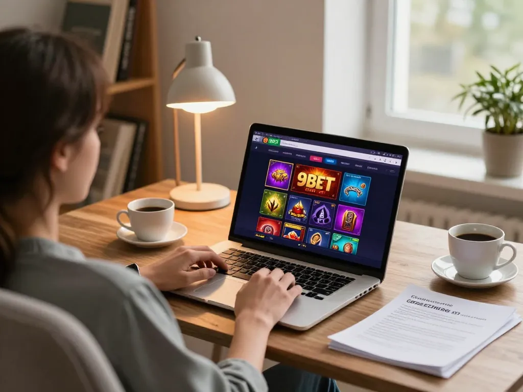 Engaging in online gaming on 9BET with strategy notes and warm ambiance.