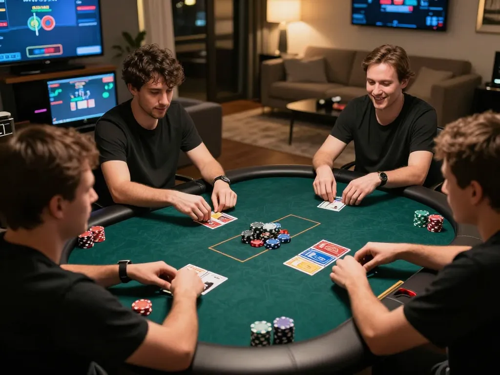 HELLO88 players strategizing online poker in a modern setting with engaging gameplay.