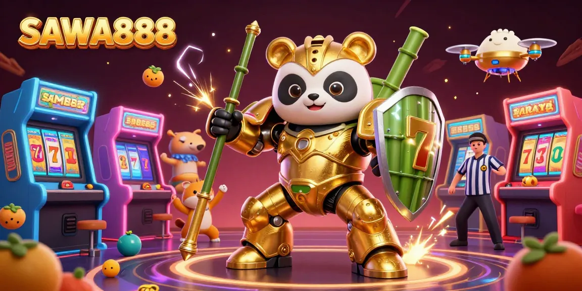 Experience the thrill of SAWA888 in a vibrant casino scene featuring dynamic slot elements.