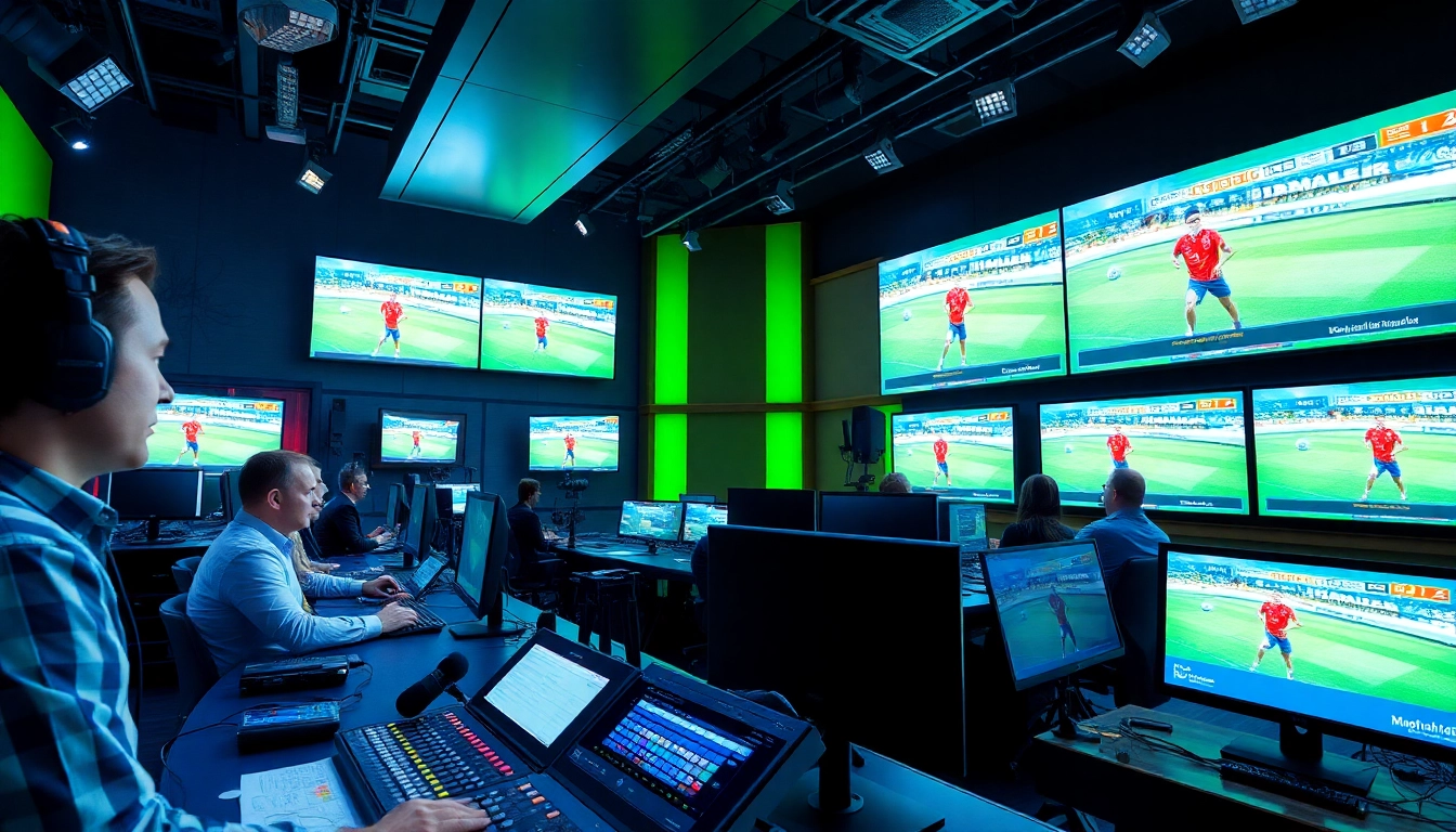 Engaging sports broadcasting scene showcasing hosts discussing live sports events.