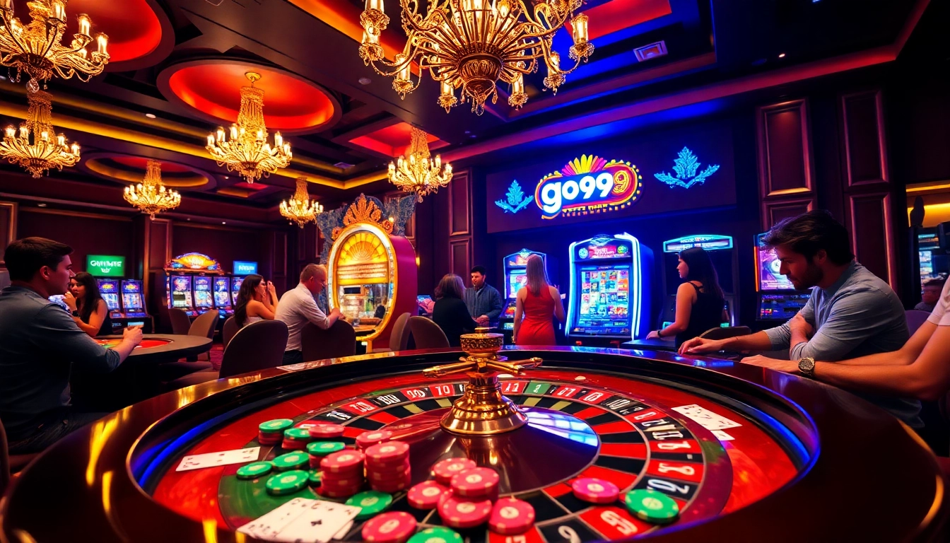 Exciting casino scene highlighting go+99 with vibrant roulette and poker action.