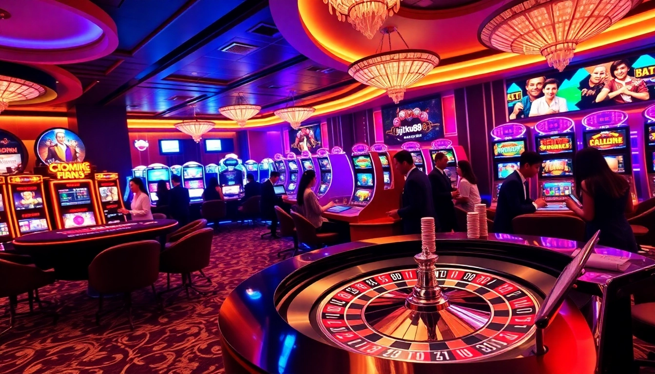 Experience the thrill of tải ku88 with a dynamic casino scene highlighting modern betting.