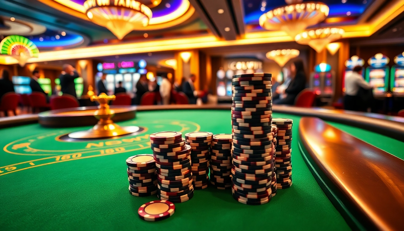 A casino game table at https://c168.works/ showcasing poker chips and roulette wheel for an exciting gambling experience.