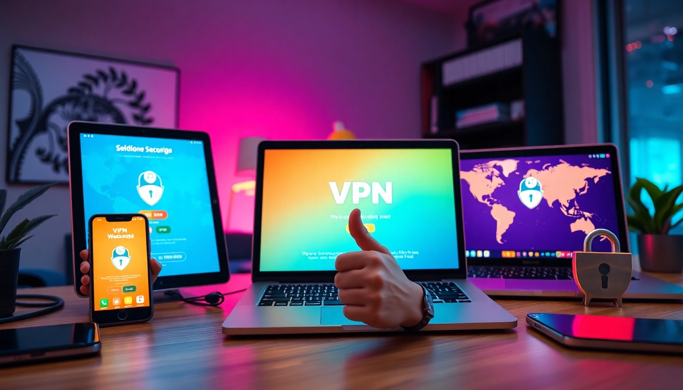 展示多设备与满意用户的快连下载过程，突出现代 VPN 技术与安全性。
