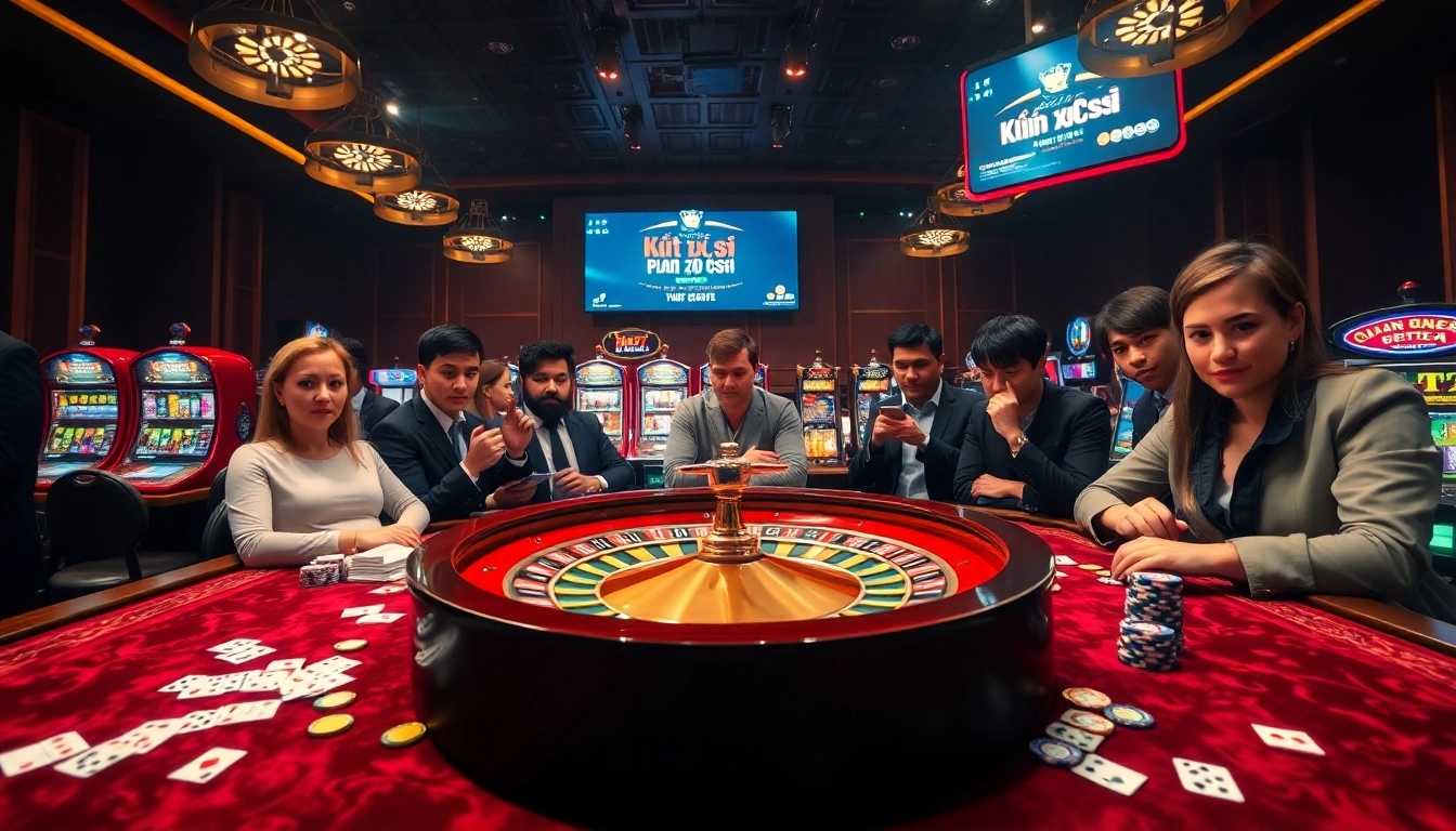 Kết quả xổ số displayed prominently in a casino atmosphere with poker chips and cards.