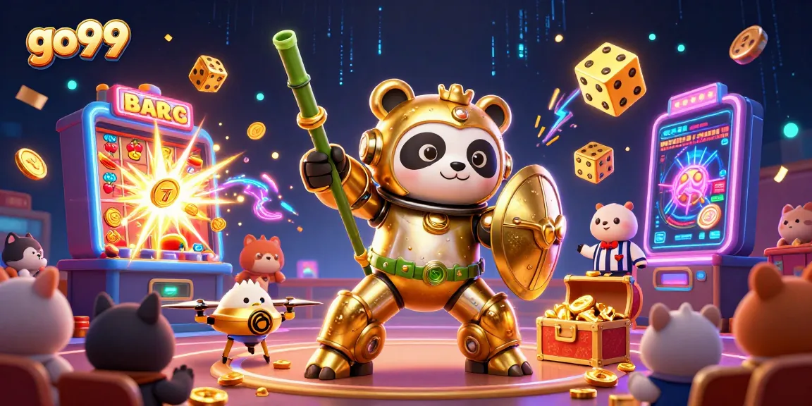 Experience excitement at go99 with the golden panda mech and jackpot exploding with coins.