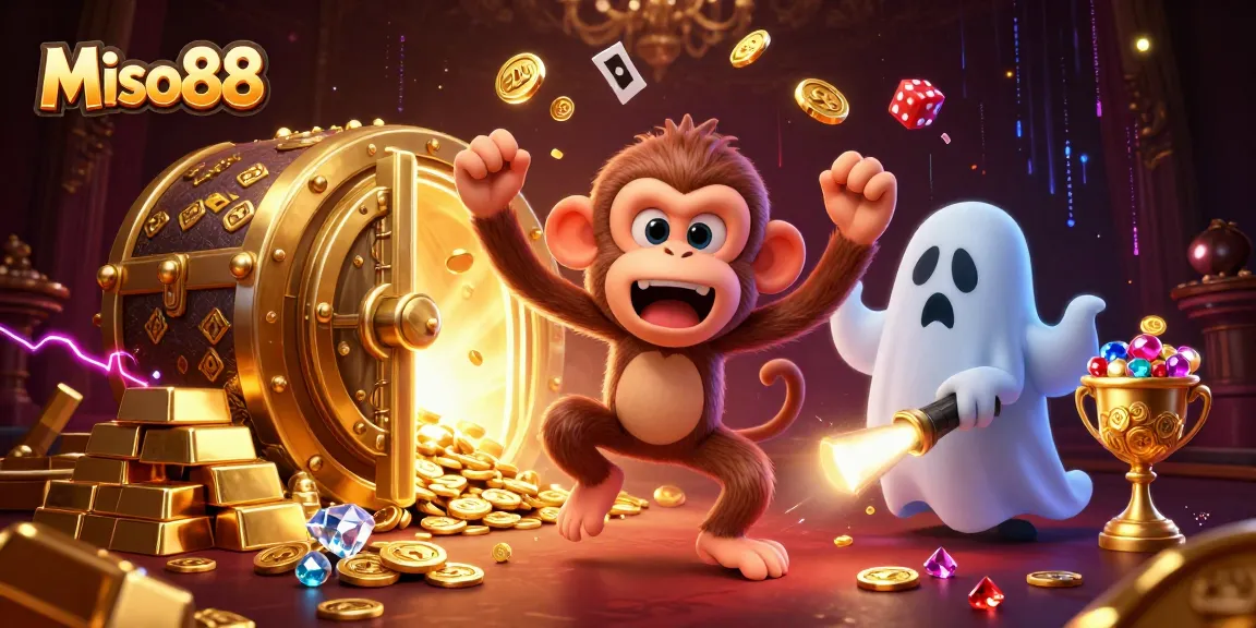 Miso88 showcases an exciting 3D casino scene with a playful poltergeist monkey juggling fortunes.