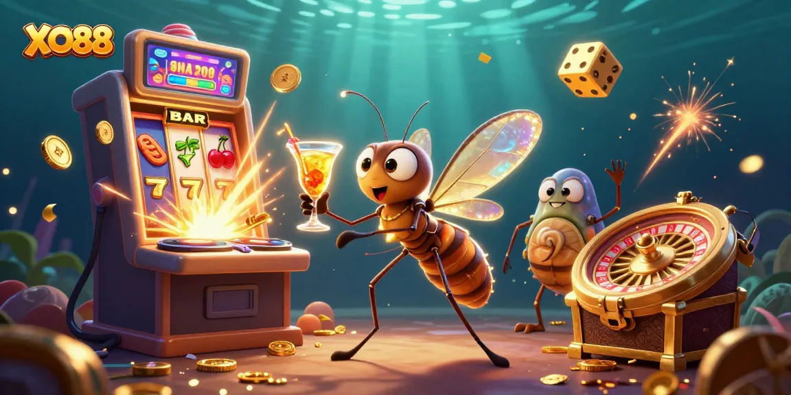 Experience excitement with XO88's vibrant casino scene featuring unique characters and energetic game elements.