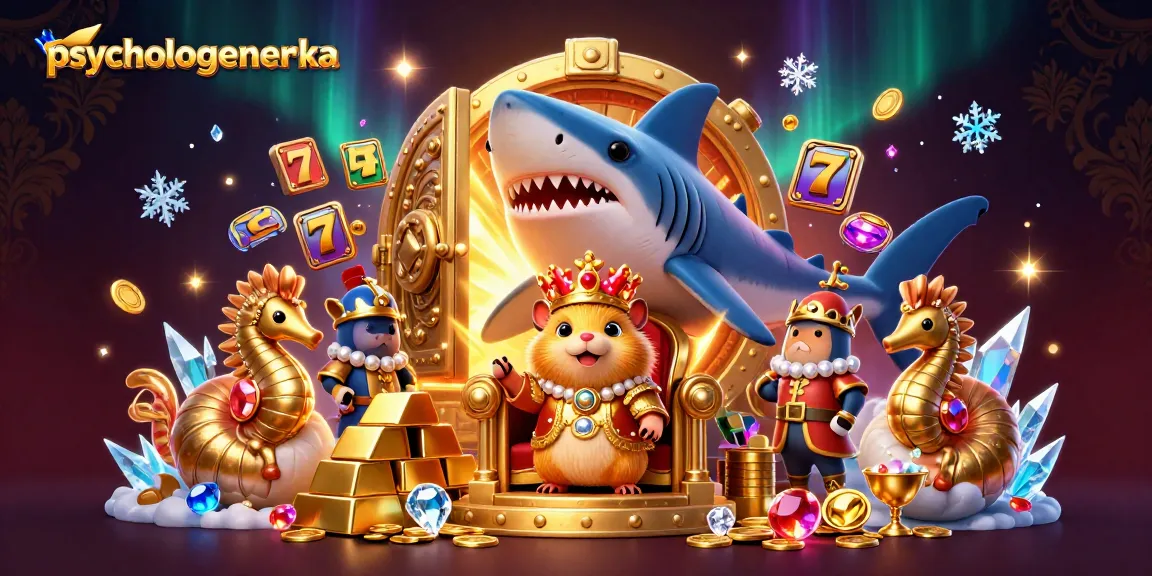 Engage with psychologeneureka at a lively casino scene featuring a golden hamster king, slot reels, and treasure elements.