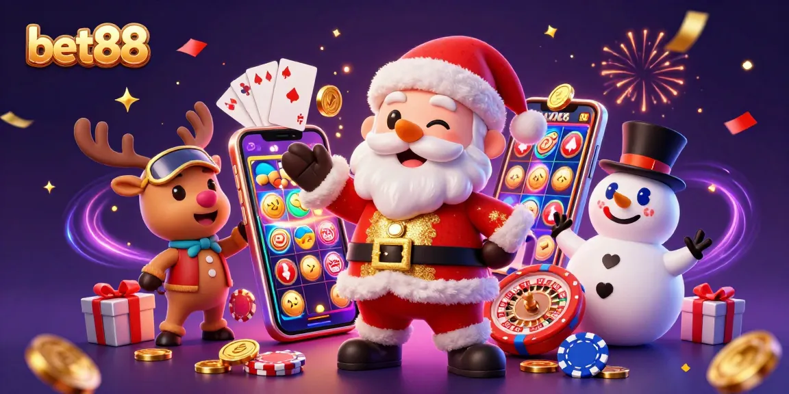 Experience the excitement at bet88 with Santa and friends celebrating casino wins!